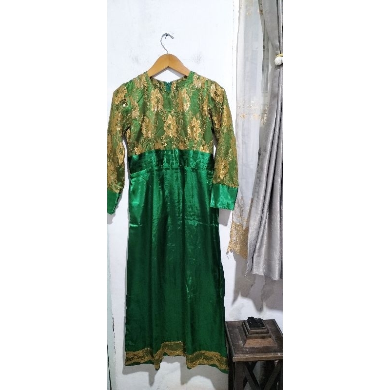 Gamis Long Dress Pesta Wanita Satin Kombinasi Brukat Cantik