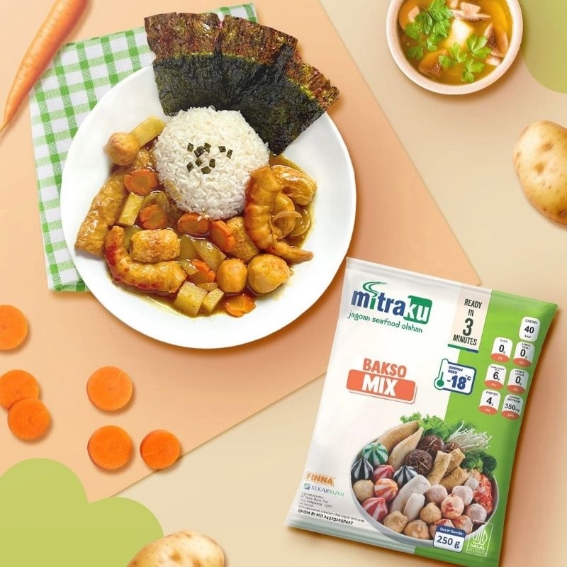 

mitraku bakso seafood frozen / olahan ikan finna / steamboat shabu suki
