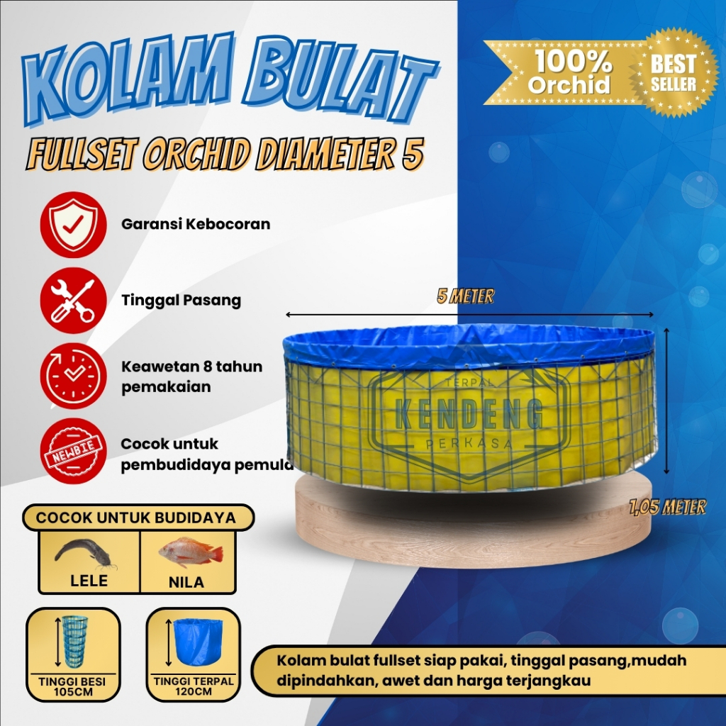 Terpal Kolam Ikan Kolam Terpal Semi Karet Fullset Diameter 5 Meter Tinggi 105cm
