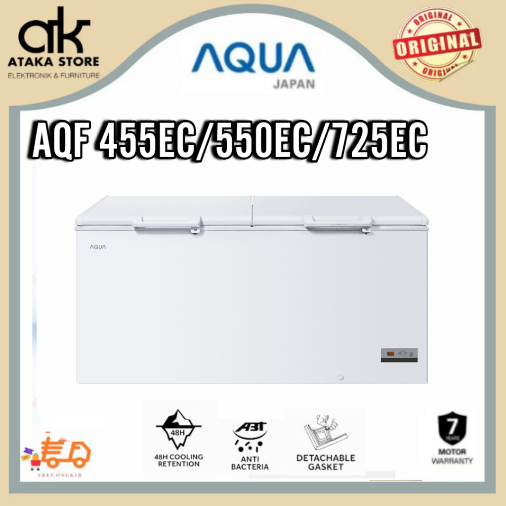 CHEST FREEZER AQUA AQF-455EC/AQF-550EC/AQF-725EC PEMBEKU  FROZEN FOOD  TETAP AMAN LISTRIK PADAM