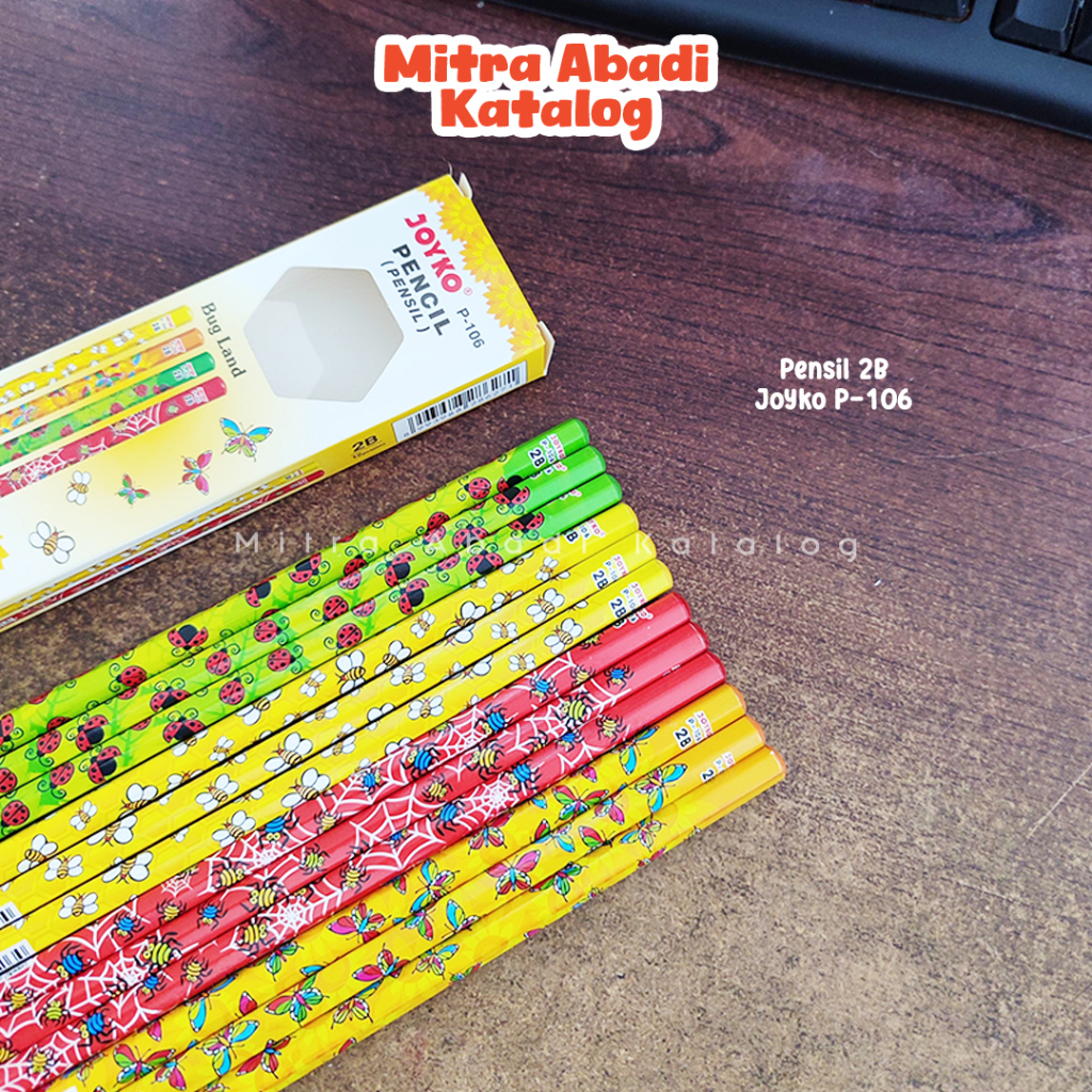 (12 PCS) PENSIL 2B JOYKO P-106 BUG LAND / p106 1 pack pak pencil kayu pena ujian uji komputer un ori