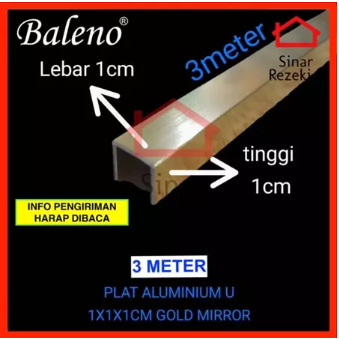 Plat Aluminium U 1x1x1 cm Gold Mirror = 6 Batang .