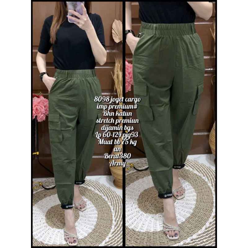 8098 Celana Panjang Joger Cargo Katun Stretch Wanita Korean Style/Celana Jogger Cargo Import Katun W