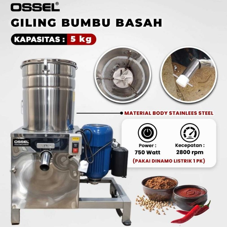 OSSEL Penggiling Bumbu Basah 5Kg Mesin Gilingan Bumbu Basah 5 Kg Stainless Steel