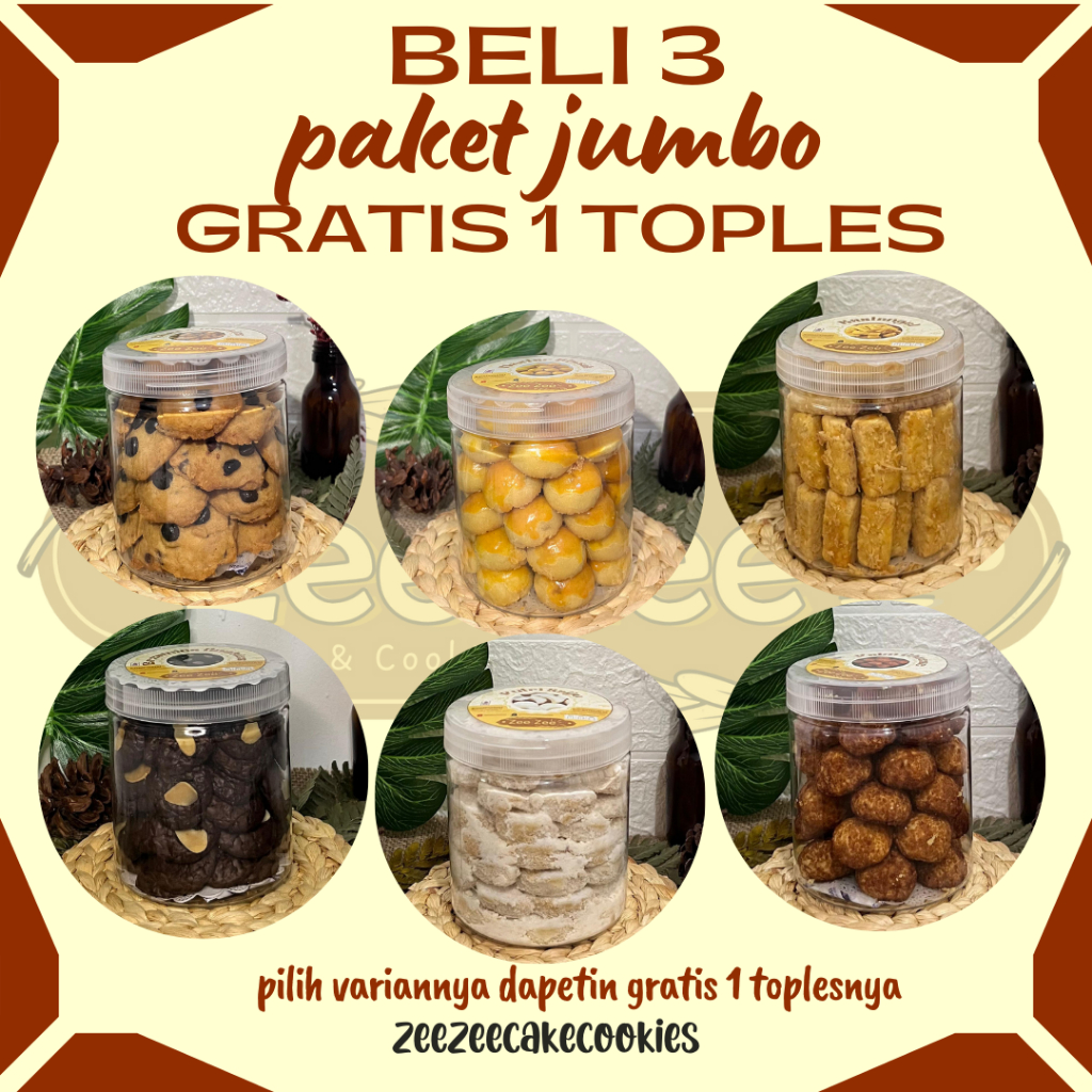 

Kue kering paket jumbo 8 varian (isi 3 toples 600ml gratis 1 toples 400ml total 4 toples) lebaran