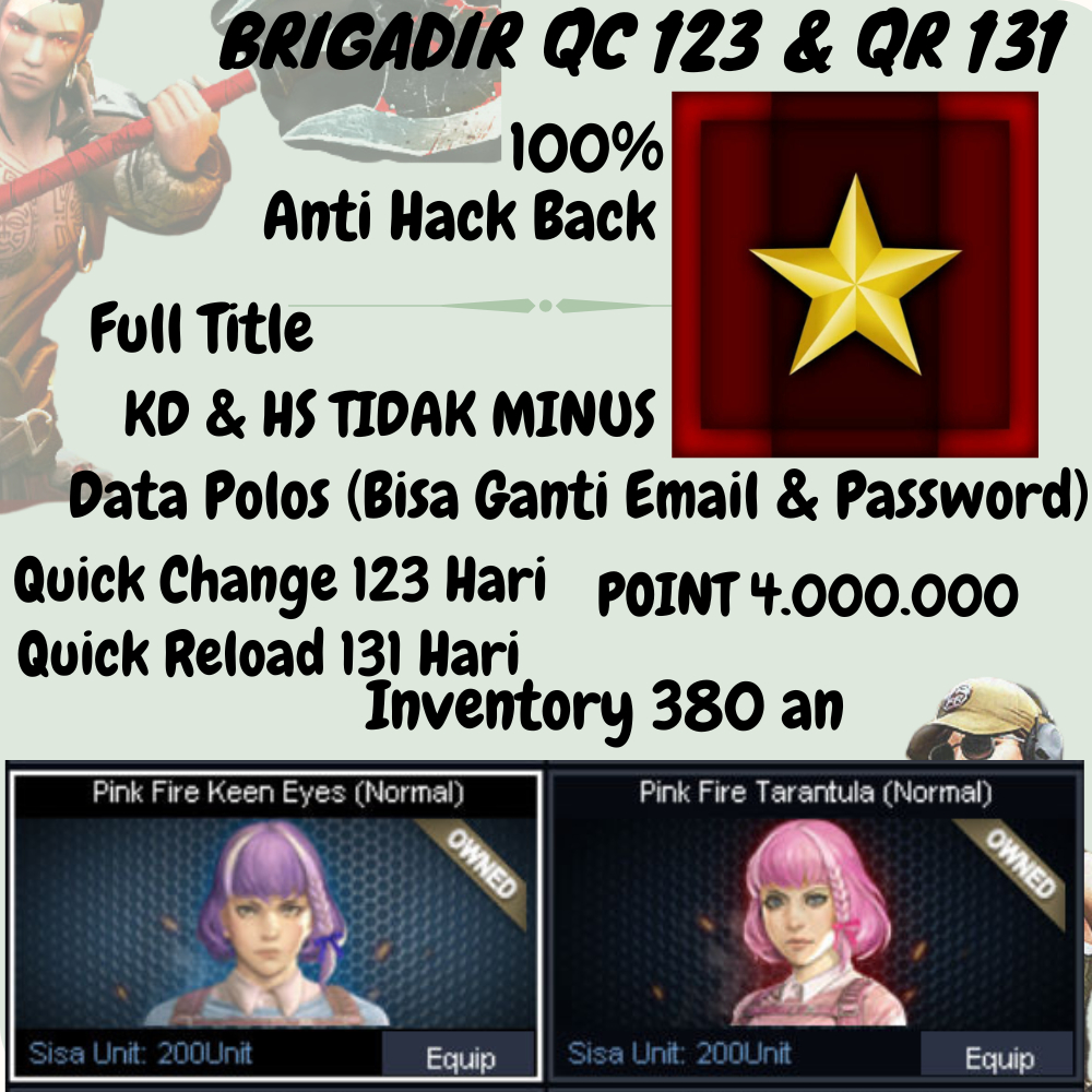 BINTANG 1 B1 QC123 QR131 INV 380/Game PC/Akun Brigadir Char/Akun Game PB/Game Poin Blank Zepetto