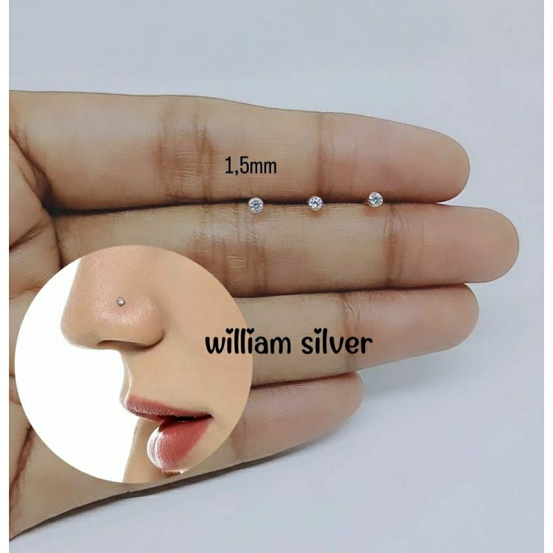 Anting hidung tindik perak asli silver 925 anting hidung tindik mp bungkus kecil ukuran 1,5mm anting