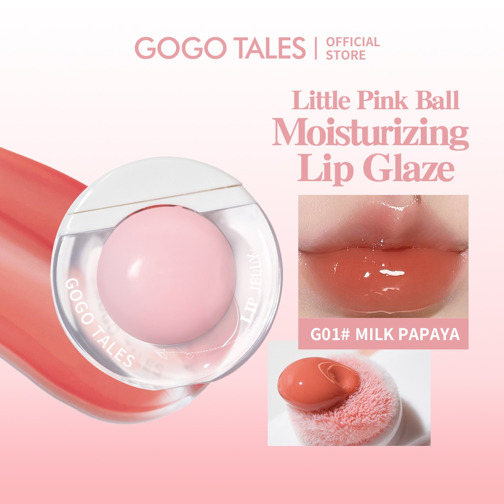 GOGO TALES Little Pink Ball Lip Gloss Sweet Jelly Color Lipstick Soft Lipcream Moisturizing Lip Tint