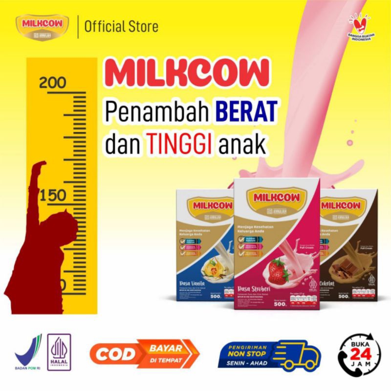 

MILKCOW SUSU SAPI FULL CREAM PENAMBAH NAFSU MAKAN 500 GRAM RASA TIDAK BIKIN ENEG 3 VARIAN