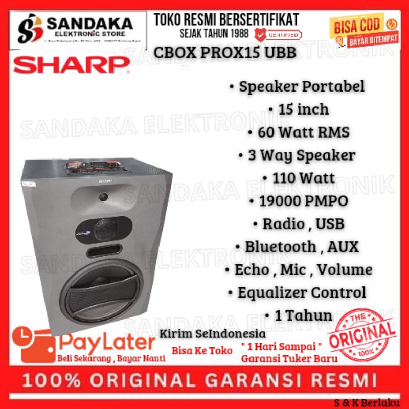 speaker aktif sharp cbox prox15ubb 15inch bluetooth 19000 pmpo garansi resmi