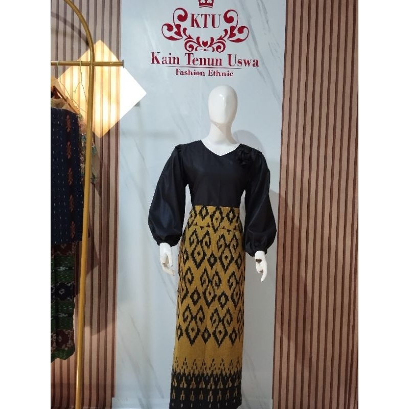 midi dress etnik, dress panjang etnik kekinian