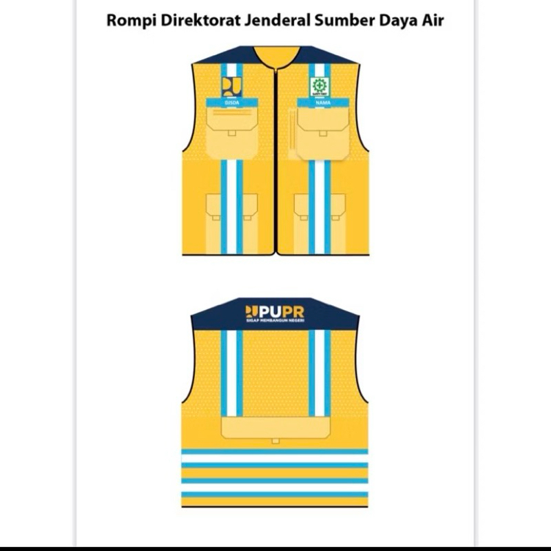 Rompi PUPR Derokrat Jenderal Sumber Daya Air DJSA menerima custom desain dan logo