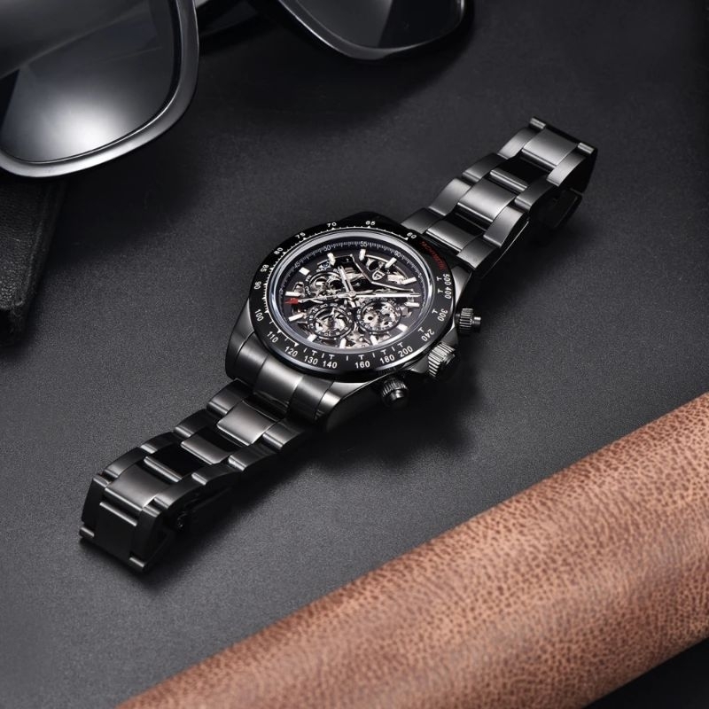 PAGANI DESIGN DAYTONA SKELETON AUTOMATIC MOV STEEL 316 L PVD COATING, SAFIR + AR CERAMIC BEZEL WR 10