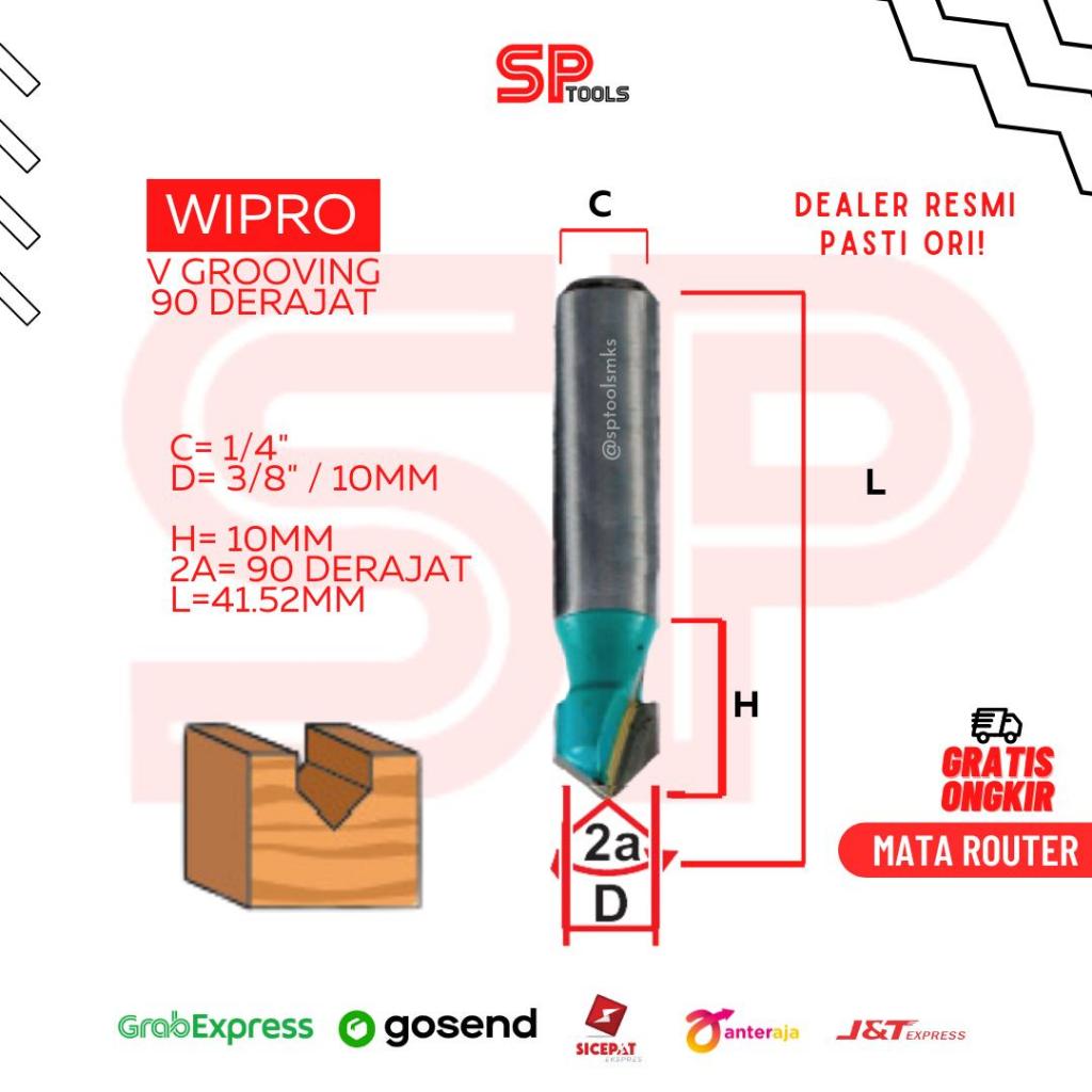 MATA ROUTER ROTER PROFIL KAYU ACP V GROOVING BIT 90 DERAJAT 1/4" X 3/8" 10MM WIPRO
