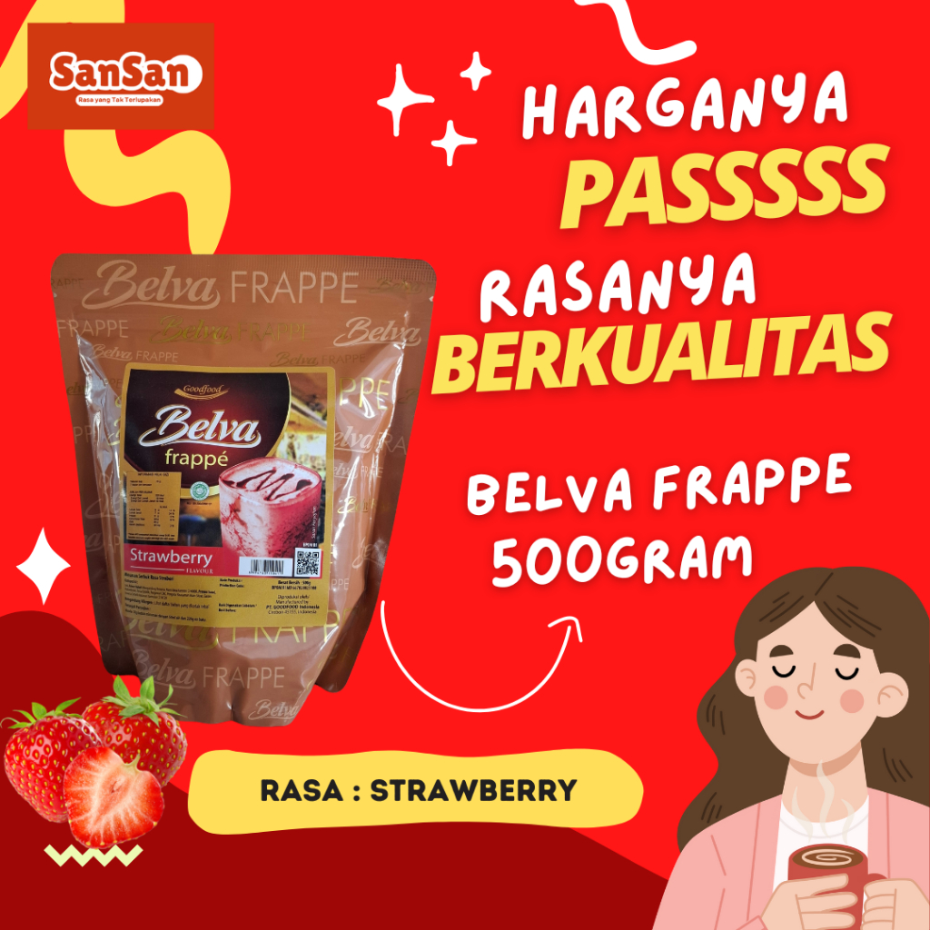 

Belva frappe Strawberry bubuk minuman instan 500gram