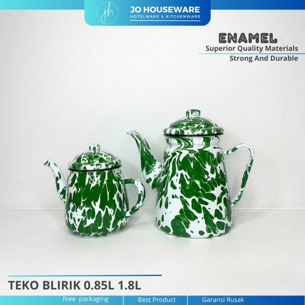 Teko Enamel Jadoel Motif Blirik Hijau Unik aesthetic antik 1.8L 0.85L Teko enamel seng premium