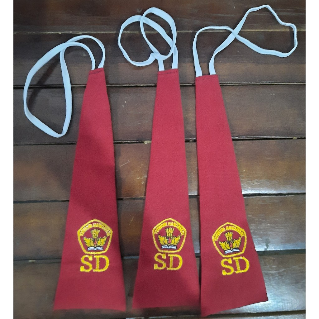 Dasi sekolah merah bordir wanita panjang dasi 25cm
