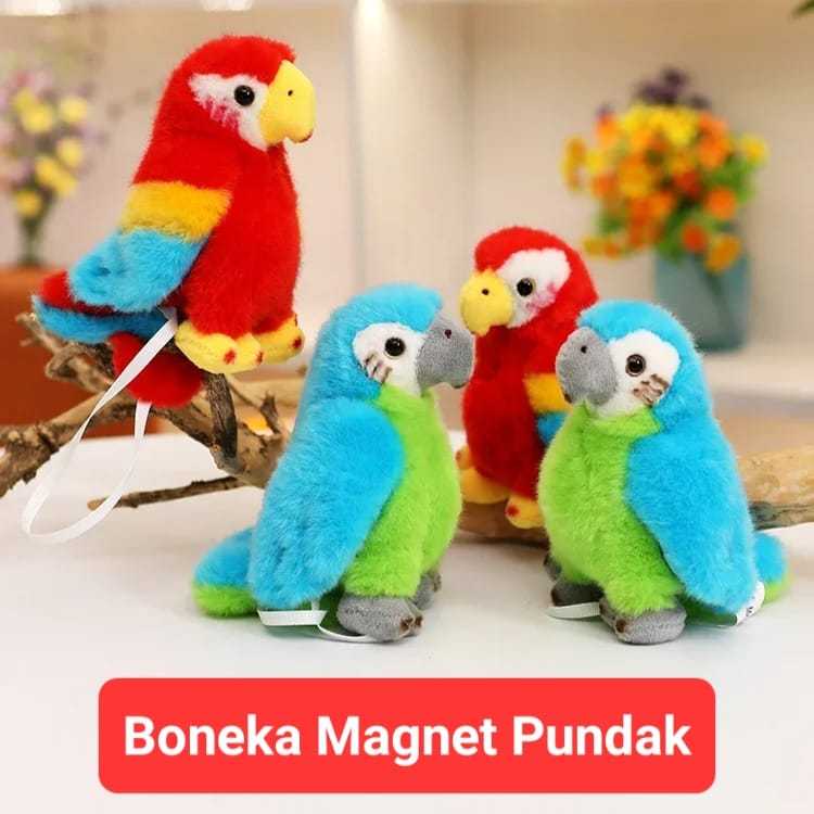 Boneka Magnet Pundak Burung Nuri plush import parrot biru merah
