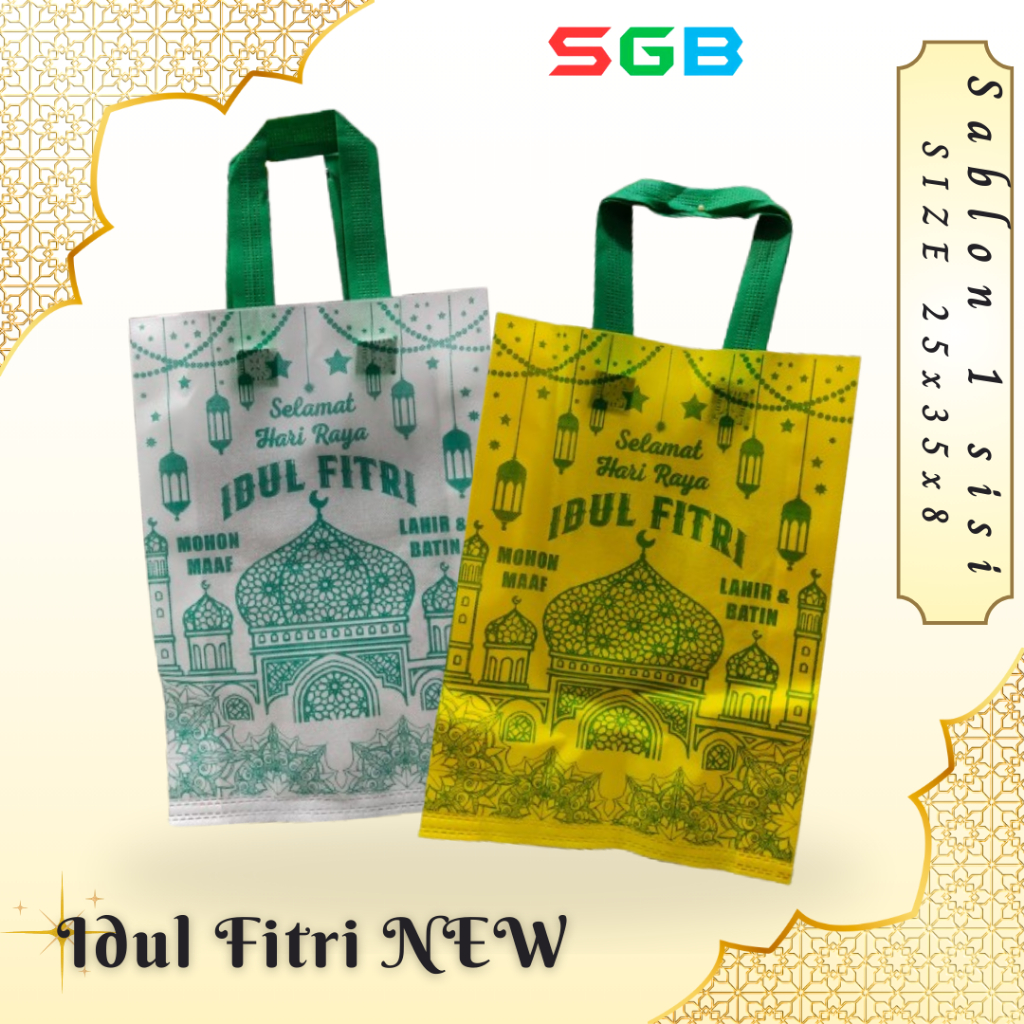 

1 LUSIN ( 12pc ) Goodie Bag Handle ( HLS ) edisi Idul Fitri uk 25x35x8 NEW - Spunbond Lebaran