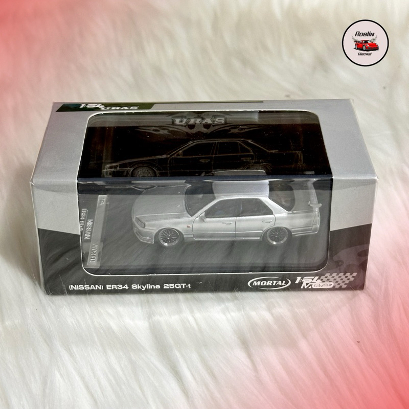 Diecast 1:64 MORTAL Nissan ER34 Skyline 25GT-T Silver Nissan Skyline R34