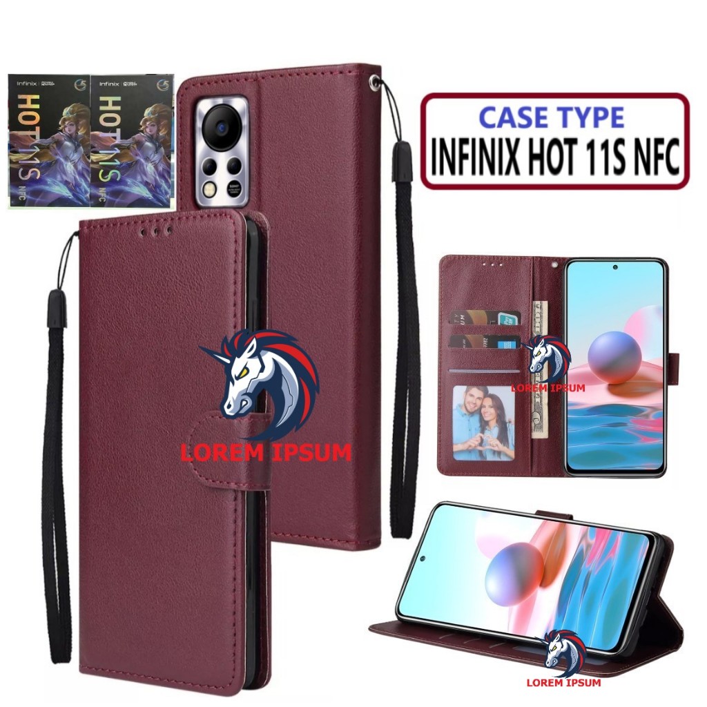 LEATHER CASING INFINIX HOT 11S NFC CASE KULIT FLIP WALLET LEATHER KULIT PREMIUM SARUNG BUKA TUTUP KE