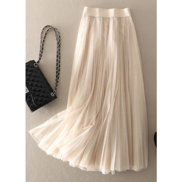 Rok Panjang Wanita Lengan Pendek Rok Tidur Tanpa Lengan Wanita Rok Midi Satin Style Apricot wrinkled