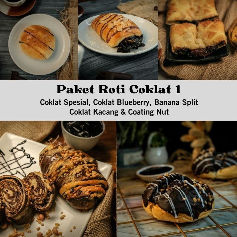 

Paket Roti Coklat 1 isi Roti Coklat Spesial, Coklat Blueberry, Banana Split, Coklat Kacang, Coating Nut