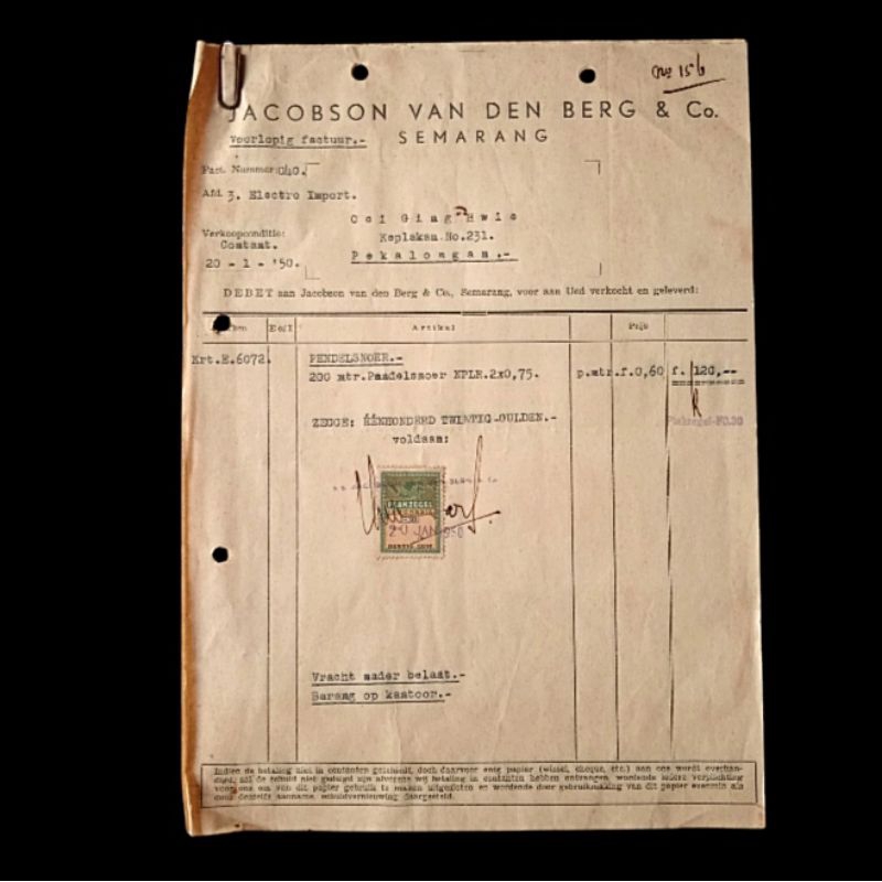 

Antik Kwitansi Lama JACOBSON VAN DEN BERG & Co. SEMARANG 20 Jan 1950