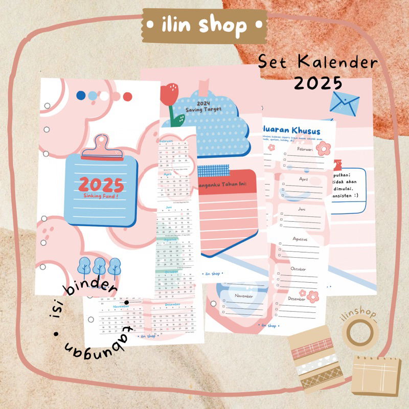 

[A6] Isi Kertas Binder Tabungan 'Set Kalender 2025' Aesthetic | Loose Leaf Binder A6 Template Calendar