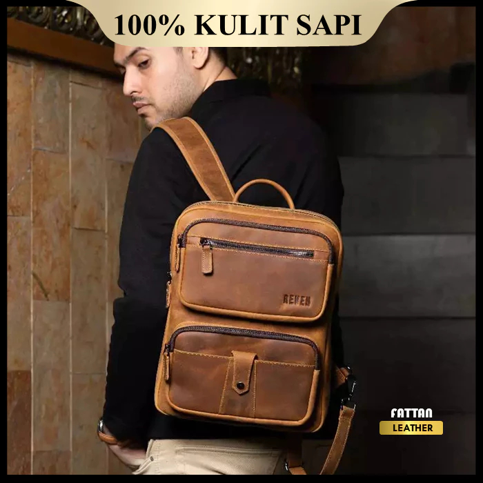 Tas Ransel Kulit Asli Pria Original Branded 100% Premium Leather Bag - Backpack Cowok OSRS