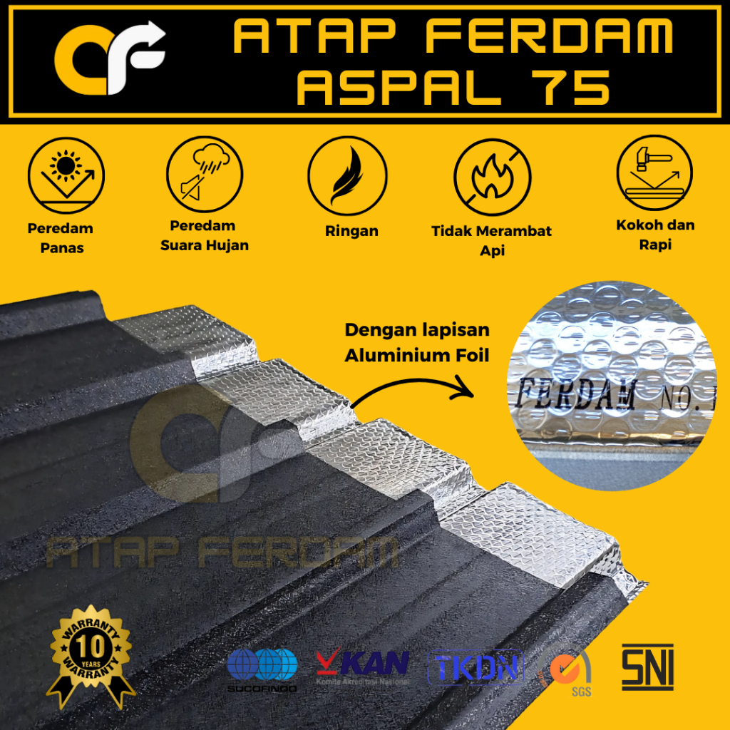 ATAP FERDAM ASPAL 75 - Spandek 4 Meter - Galvalum Dengan Lapisan Peredam Insulasi Alumunium Foil - S