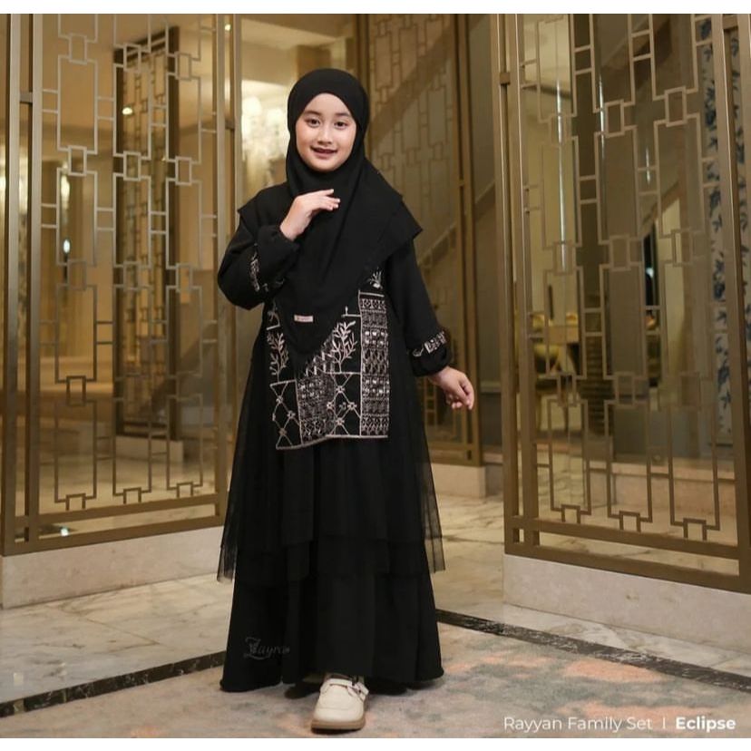Zaline Rayyan Kids Gamis Anak Tanggung Bahan Ceruty Babydoll Mix Brokat Dari Usia 8-15 Tahun Fashion