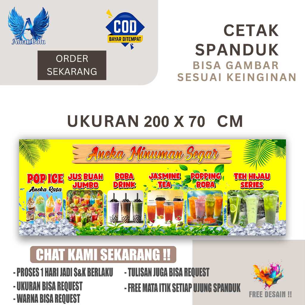 Cetak Spanduk Banner ANEKA MINUMAN & BOBA Costom Desain