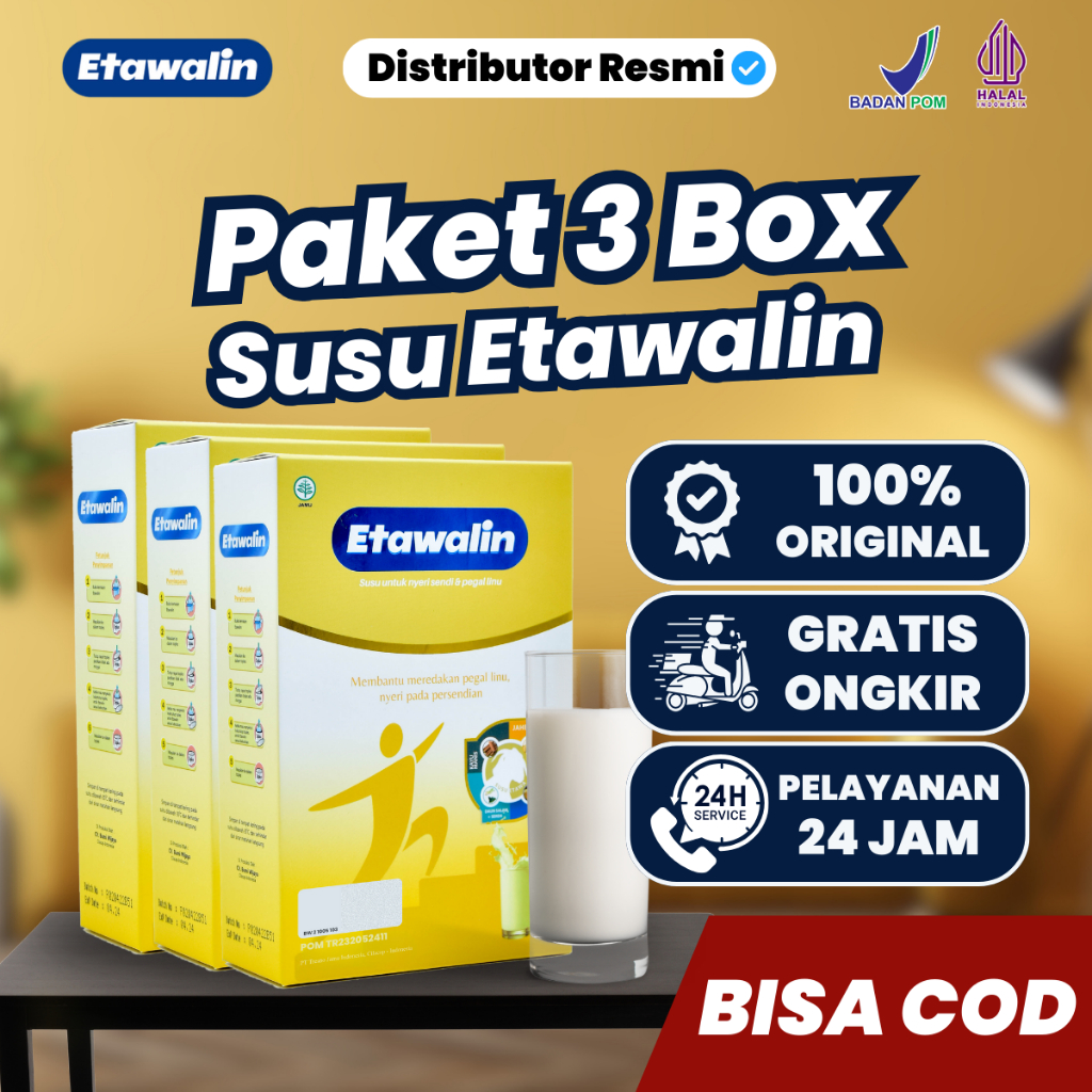 

Paket 3 Box Etawalin Original Ampuh Atasi Asam Urat Susu Kambing Etawa Bubuk dan Jahe BPOM Halal COD