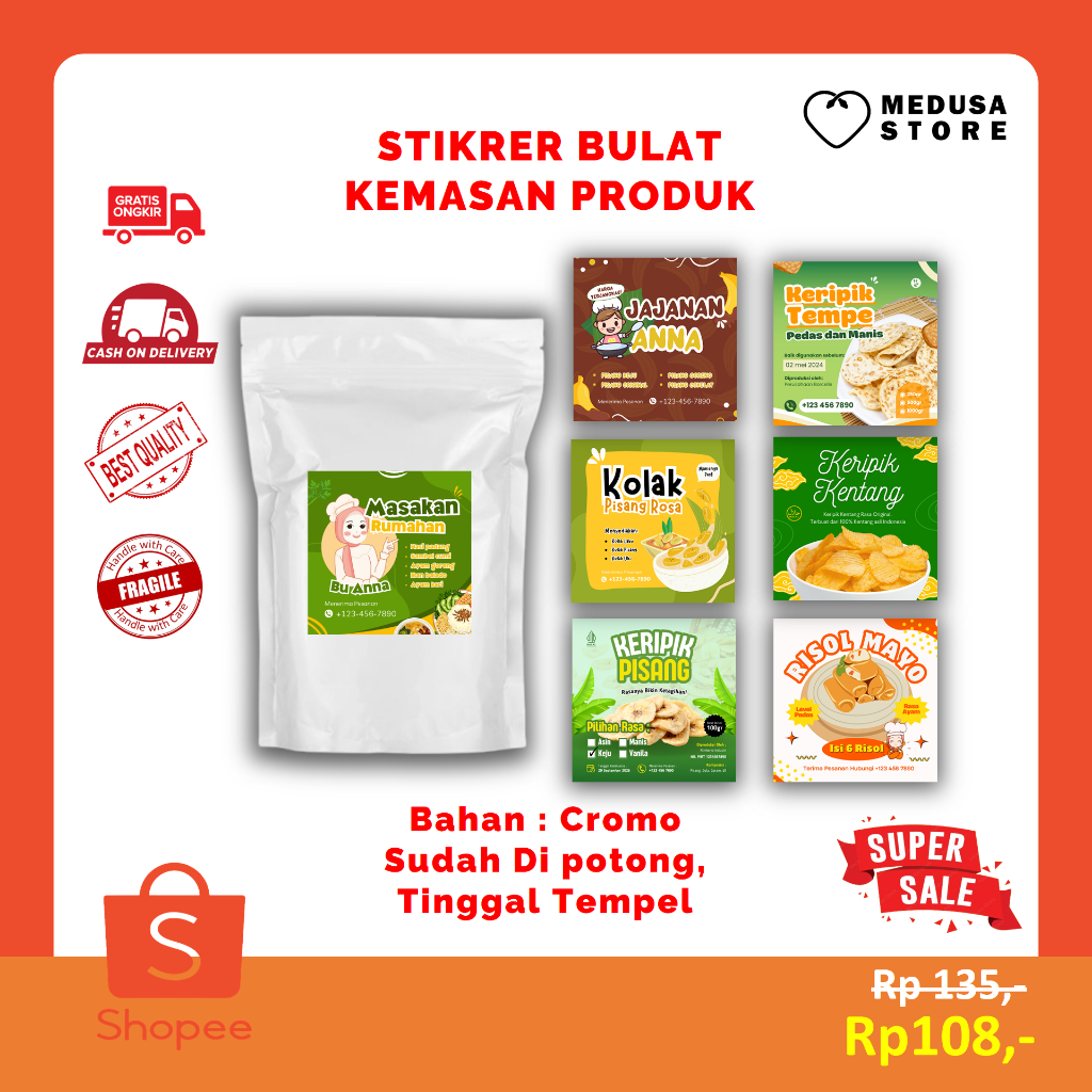 

Cutting Stiker Kotak cromo A3+ , label kemasan Snack makanan, minuman dan kue
