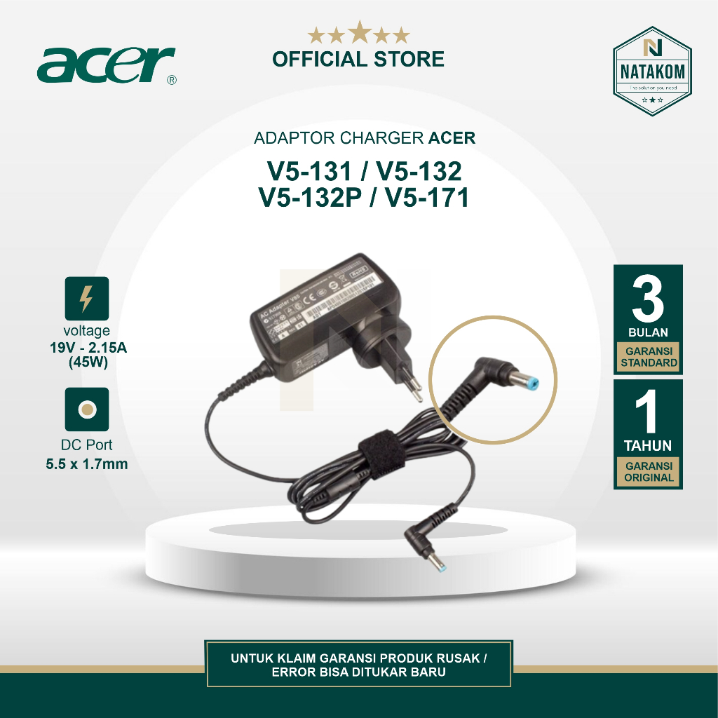 ADAPTOR CHARGER ACER ASPIRE ONE V5-131 V5-132 V5-132P V5-171