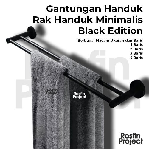 RAK HANDUK Gantungan Handuk Kamar Mandi Minimalis Stainless Tempat Rak Mukena Sajadah BLACK EDITION