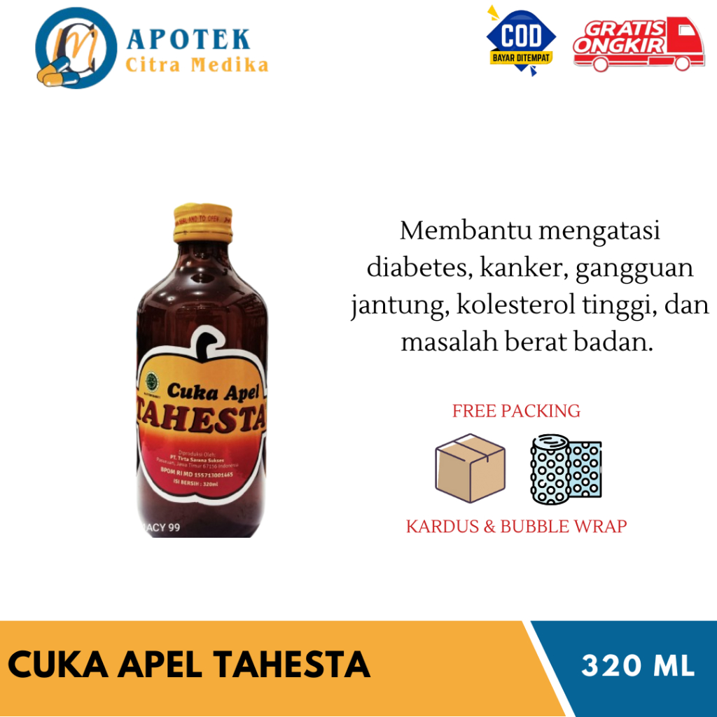 

Cuka Apel Tahesta 320ML - Menurunkan Hipertensi, Kolesterol, Diabetes, DLL