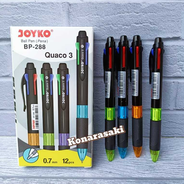 

( ISI 6 / 3 PCS )Ball Pen Pulpen Pena Joyko BP-288 Quaco 3 0.7 mm 4 Warna