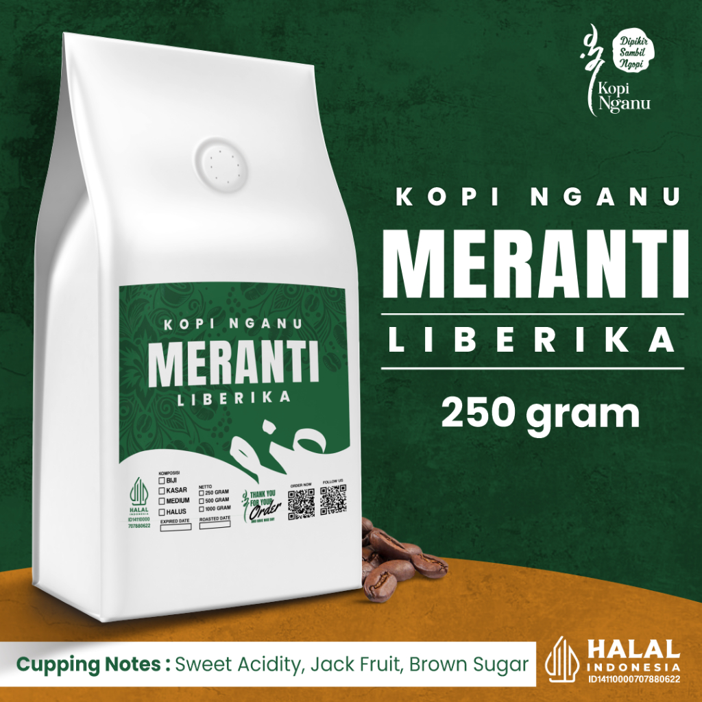

Kopi Liberica Meranti 250 Gram Pilih Biji atau Bubuk Rasa Asli Riau