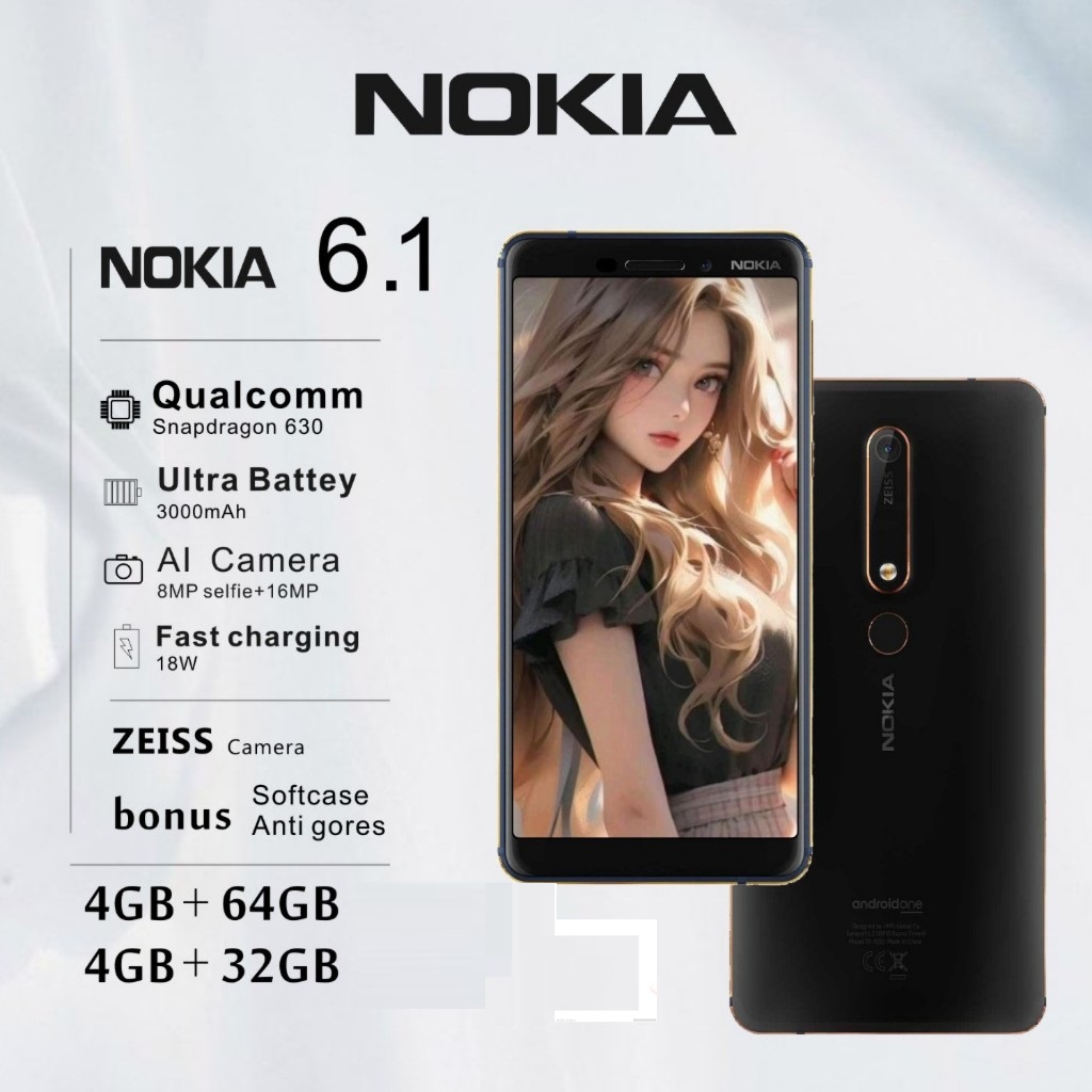 [cod]Nokia6.1 /bouns / type-c /dual sim /4GB+64GB/ 5.5inch layar / nokia android  /garansi Indonesia
