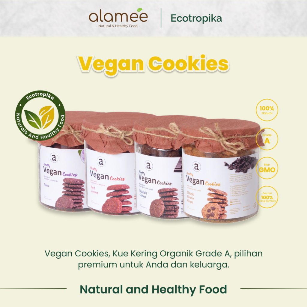 

Vegan Cookies Kue Kering Cemilan Diet Snack Sehat Healthy Less Sugar Premium Kemasan 220gr