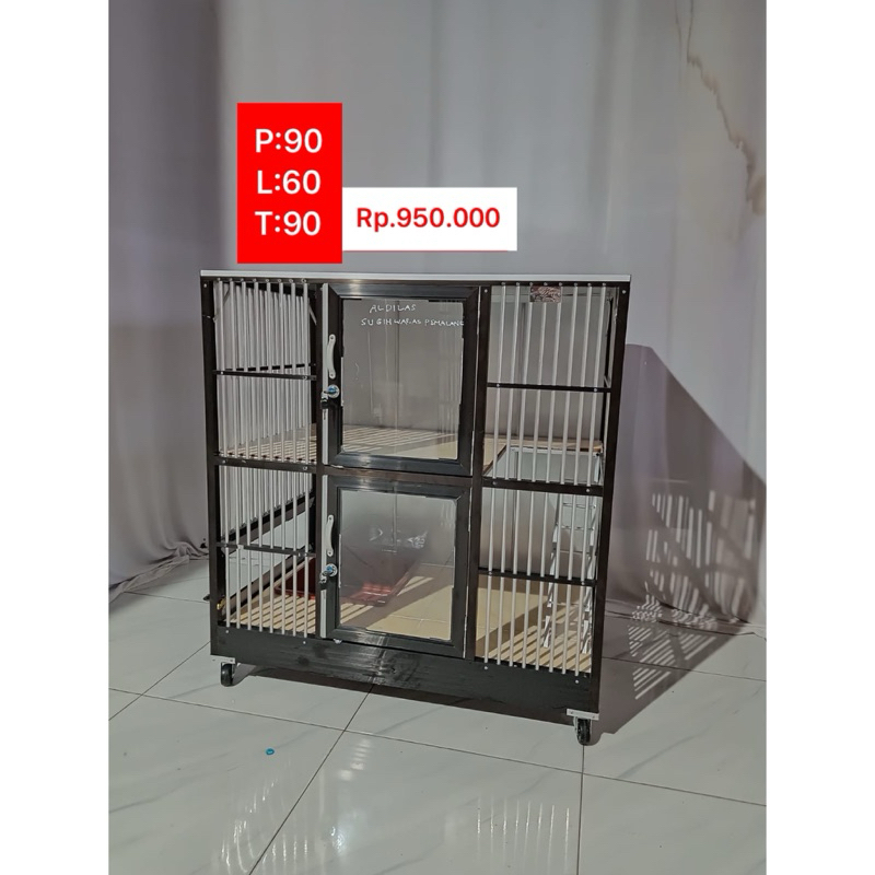 kandang kucing alumunium 2 kamar tingkat