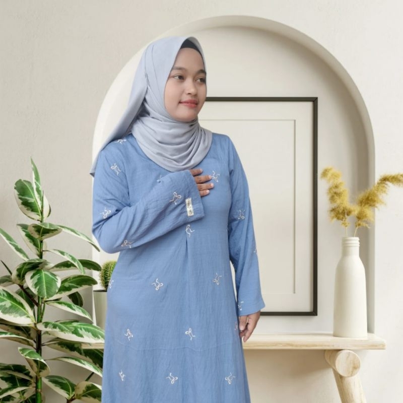 Abaya Pita Coquette Bordir Abaya Denim Muslim Gamis remaja Kekinian Simpel