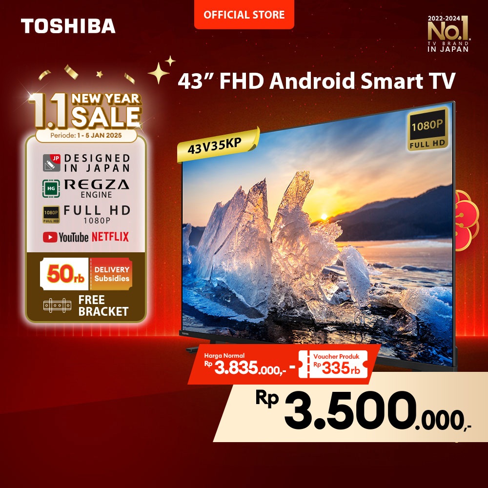 [FREE BRACKET] Toshiba TV 43" FHD Android TV - Google Assistant Netflix Disney+ Youtube Dolby Audio 