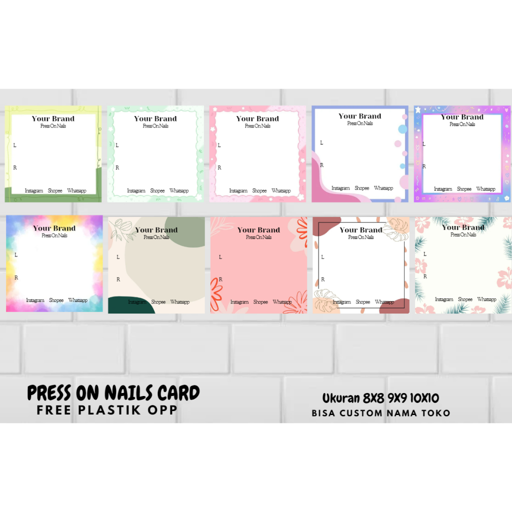 [ISI 50PCS] ALAS PACKING OLSHOP CUSTOM PRESS ON NAILS CARD FREE PLASTIK OPP
