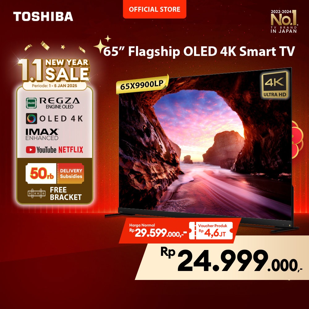 [FREE BRACKET] Toshiba TV 65" FLAGSHIP OLED 120Hz 4K UHD Smart TV - Dolby Vision IQ Atmos HDR10+ AMD