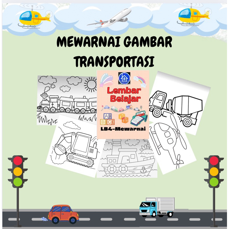 Mewarnai Gambar Transportasi - Worksheet anak- lembar belajar - mewarnai gambar - materi mewarnai