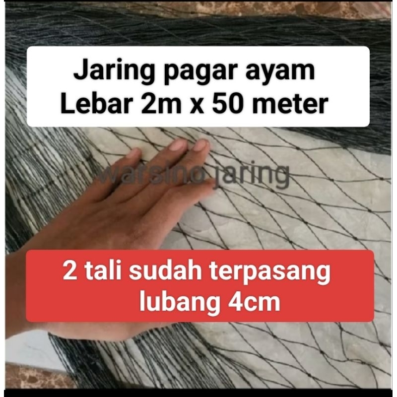 Jaring pagar ayam/Lebar 2m x 50 meter 2 tali sudah terpasang