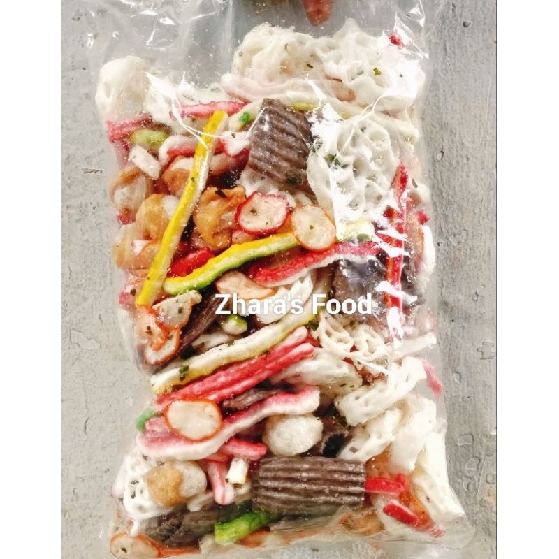 

Kerupuk seblak kering original campur mix gurih daun jeruk 500 gram